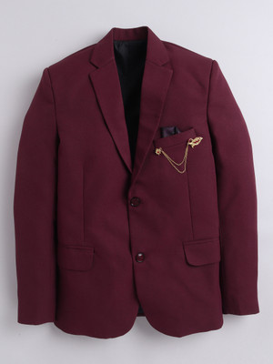 Fourfolds Solid Single Breasted Festive & Wedding Men Blazer(Maroon)