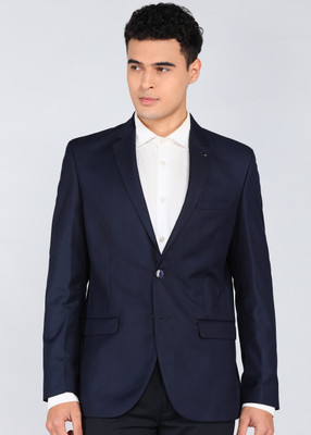 PARK AVENUE Solid Bandhgala Formal Men Blazer(Dark Blue)