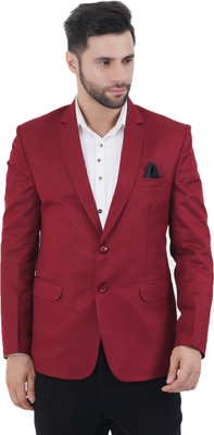 Yaqoot Solid Single Breasted Casual Men Blazer(Maroon)