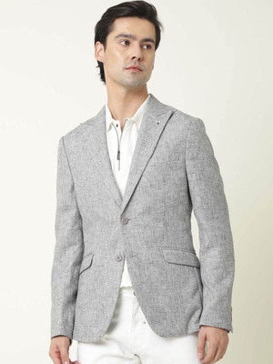 Rare Rabbit Solid Single Breasted Formal Men Blazer(Grey)