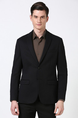 PETER ENGLAND Solid Single Breasted Formal Men Blazer(Black)