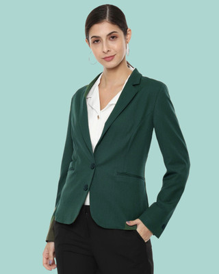 Rocksy Solid Single Breasted Casual Women Blazer(Dark Green)