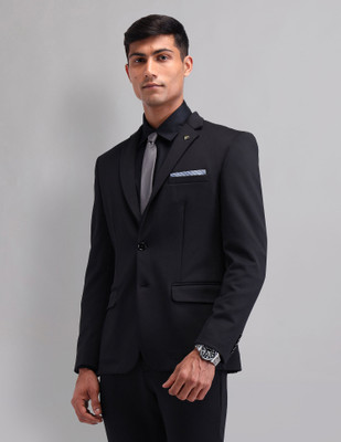 AD by Arvind Solid Single Breasted Formal Men Blazer(Black)