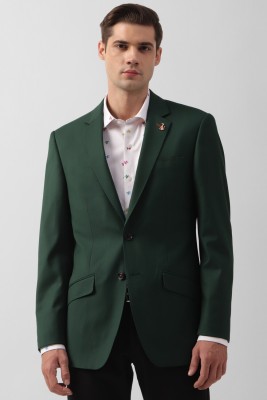 Simon Carter London Solid Single Breasted Casual Men Blazer(Green)