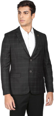 AD by Arvind Checkered Single Breasted Formal Men Blazer(Black)