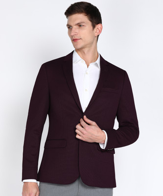 PETER ENGLAND Solid Single Breasted Formal Men Blazer(Maroon)