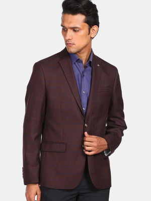 ARROW Checkered Single Breasted Casual Men Blazer(Maroon)