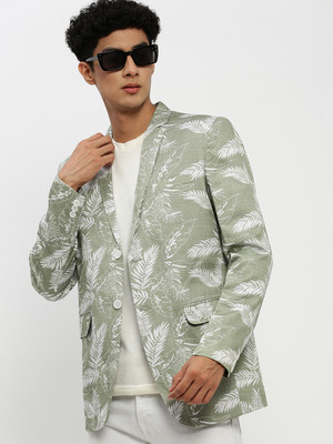 SHOWOFFFF Printed Single Breasted Party Men Blazer(Light Green)