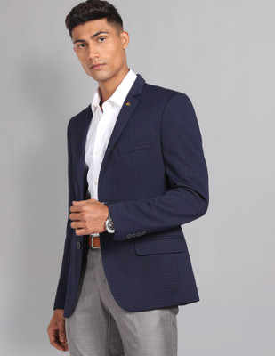 AD by Arvind Solid Single Breasted Formal Men Blazer(Blue)