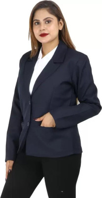 Cara Cola Solid Single Breasted Casual Women Blazer(Dark Blue)
