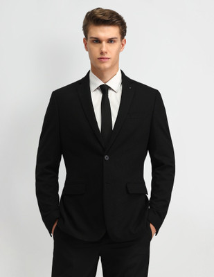 ARROW Solid Single Breasted Formal Men Blazer(Black)