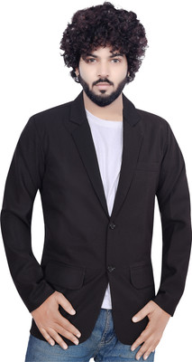 Click One Solid Single Breasted Casual Men Blazer(Black)