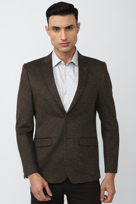 VAN HEUSEN Solid Single Breasted Formal Men Blazer(Brown)