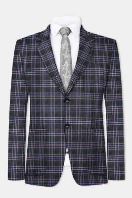 french crown Checkered Single Breasted Festive & Wedding, Party Men Blazer(Grey)