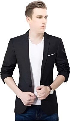 HUMJOLI MENS WEAR Solid Single Breasted Formal, Party, Festive & Wedding Men Blazer(Black)