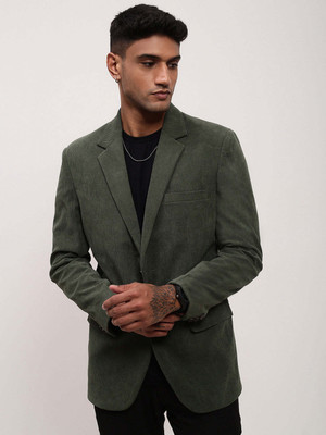 SHOWOFFFF Solid Single Breasted Formal Men Blazer(Green)
