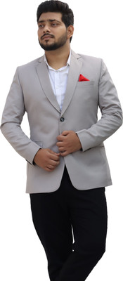 ALJAAMI Solid Single Breasted Casual Men Blazer(Grey)