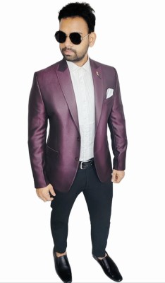 zimi fashion Solid Single Breasted Casual Men Blazer(Maroon)