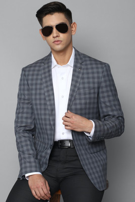 LOUIS PHILIPPE Checkered Single Breasted Formal Men Blazer(Grey)