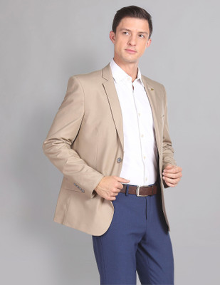 AD by Arvind Solid Single Breasted Formal Men Blazer(Green)