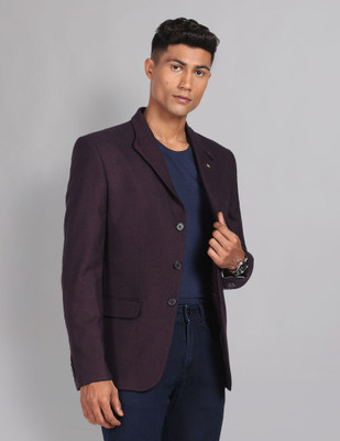 AD by Arvind Solid Single Breasted Formal Men Blazer(Purple)