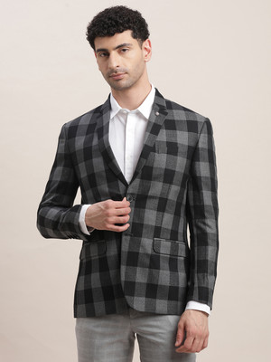 TURTLE Checkered Single Breasted Casual Men Blazer(Grey)