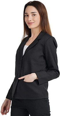 Cara Cola Solid Double Breasted Casual Women Blazer(Black)