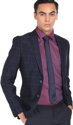 ARROW Checkered Single Breasted Casual Men Blazer(Blue)