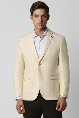 VAN HEUSEN Checkered Single Breasted Formal Men Blazer(Beige)