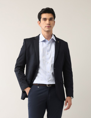 AD by Arvind Solid Single Breasted Formal Men Blazer(Black)