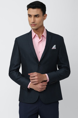VAN HEUSEN Solid Single Breasted Formal Men Blazer(Black)