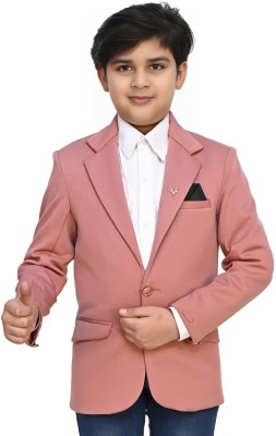 Qtsy Solid Single Breasted Party, Festive, Festive & Wedding, Casual, Wedding Boys Blazer(Pink)