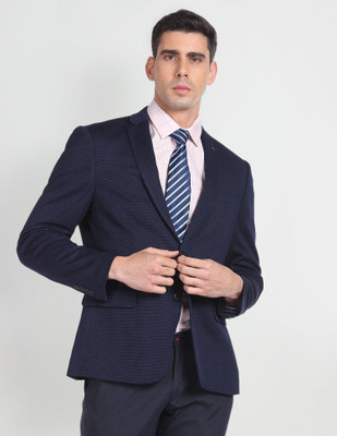ARROW Solid Single Breasted Formal Men Blazer(Blue)