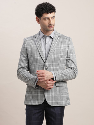 TURTLE Checkered Single Breasted Casual Men Blazer(Grey)