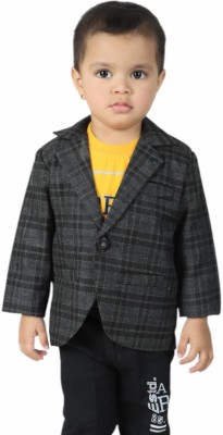 Jammer Checkered Single Breasted Casual Boys Blazer(Black)