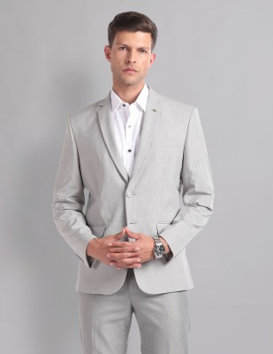 AD by Arvind Solid Single Breasted Formal Men Blazer(Grey)