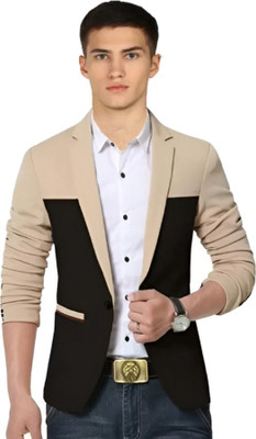 HUMJOLI FASHION Colorblock Single Breasted Formal, Casual, Festive, Wedding Men Blazer(Beige)