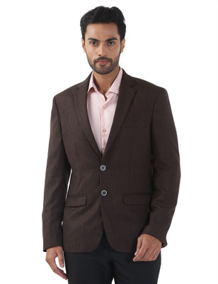 Raymond Houndstooth Single Breasted Formal Men Blazer(Brown)