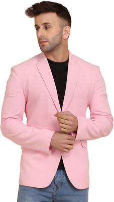 TAHVO Solid Single Breasted Casual Men Blazer(Pink)