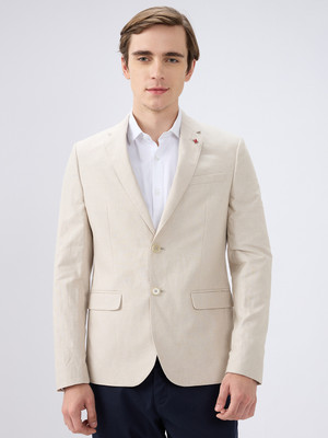 KILLER Solid Single Breasted Casual Men Blazer(Beige)