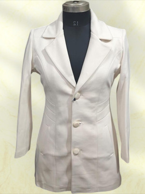 Pepzo Solid Double Breasted Casual Women Blazer(White)