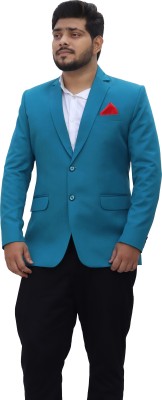 ALJAAMI Solid Single Breasted Casual Men Blazer(Blue)