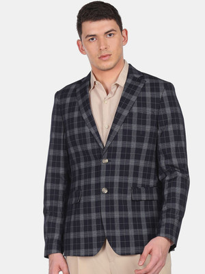 ARROW Checkered Single Breasted Casual Men Blazer(Blue)