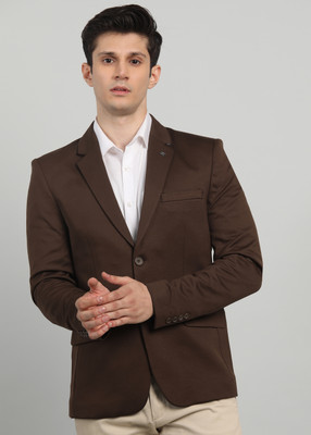 KILLER Solid Single Breasted Casual Men Blazer(Brown)