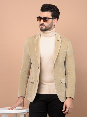 CRIMSOUNE CLUB Solid Single Breasted Casual Men Blazer(Beige)