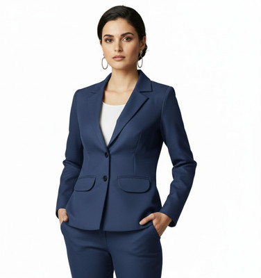 TrendArc Solid Single Breasted Formal Women Blazer(Blue)