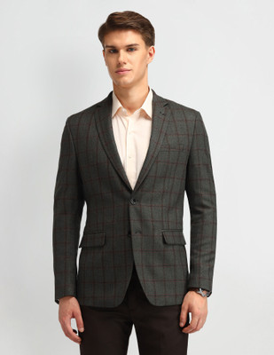 ARROW Checkered Single Breasted Formal Men Blazer(Green)