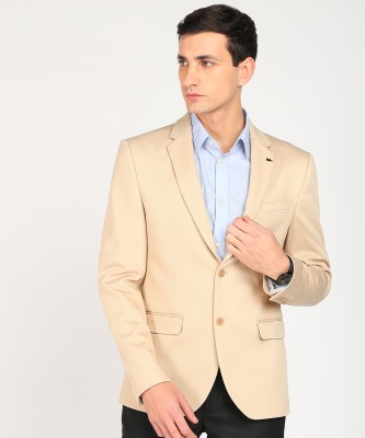 KILLER Solid Single Breasted Casual Men Blazer(Beige)