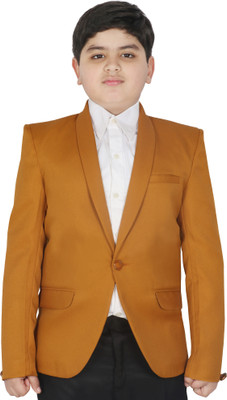 SG YUVRAJ Solid Single Breasted Festive & Wedding Boys Blazer(Gold)