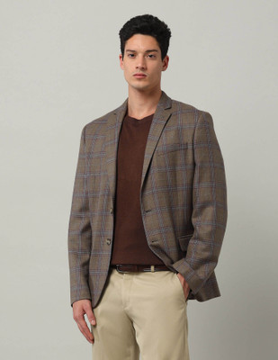 ARROW Checkered Single Breasted Formal Men Blazer(Brown)